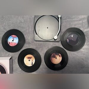 Mini Vinyl Record Coaster Set with Black Turntable -Harry Styles Theme